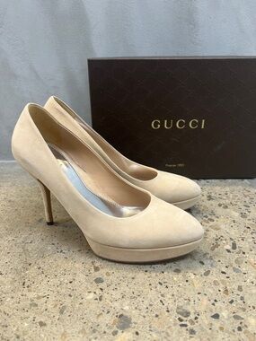 Gucci Beige Suede Platform Pumps